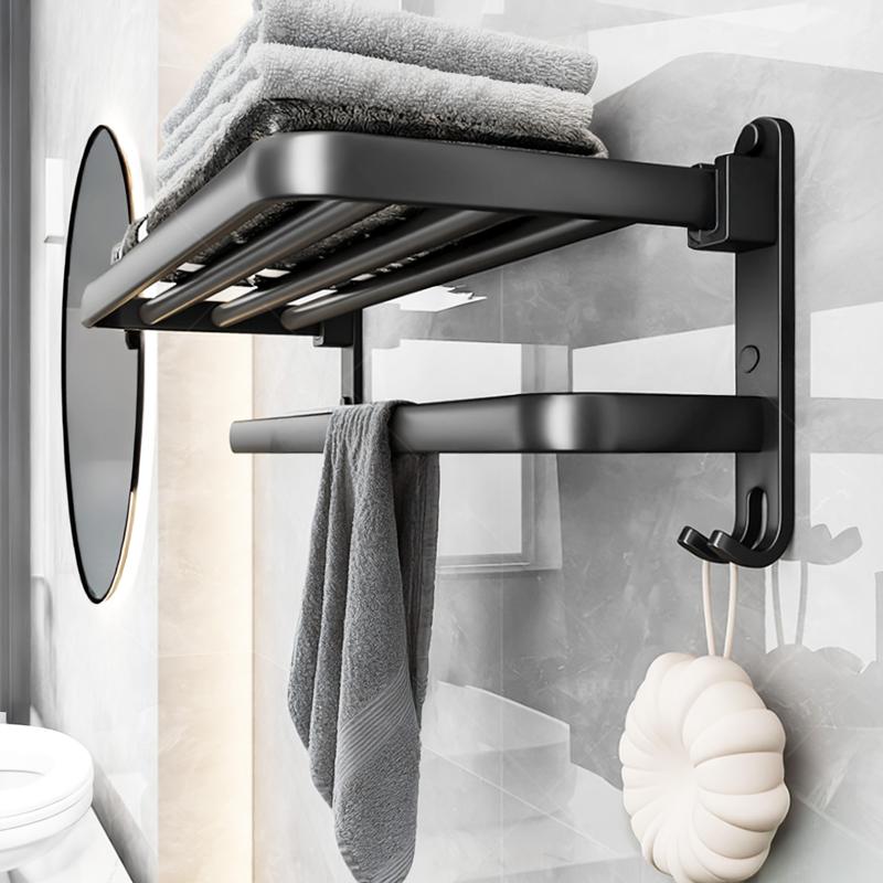 BEPATIO Foldable Wall-Mounted Aluminum Towel Rack Matte Black Bathroom Organizer with Double Bars & Hooks, Rustproof, Easy to Install, Sleek Design BEPATIO Foldable Wall-Mounted Aluminum Towel Rack Matte Black Bathroom Organizer with Double Bars & Hooks, Rustproof, Easy to Install, Sleek Design