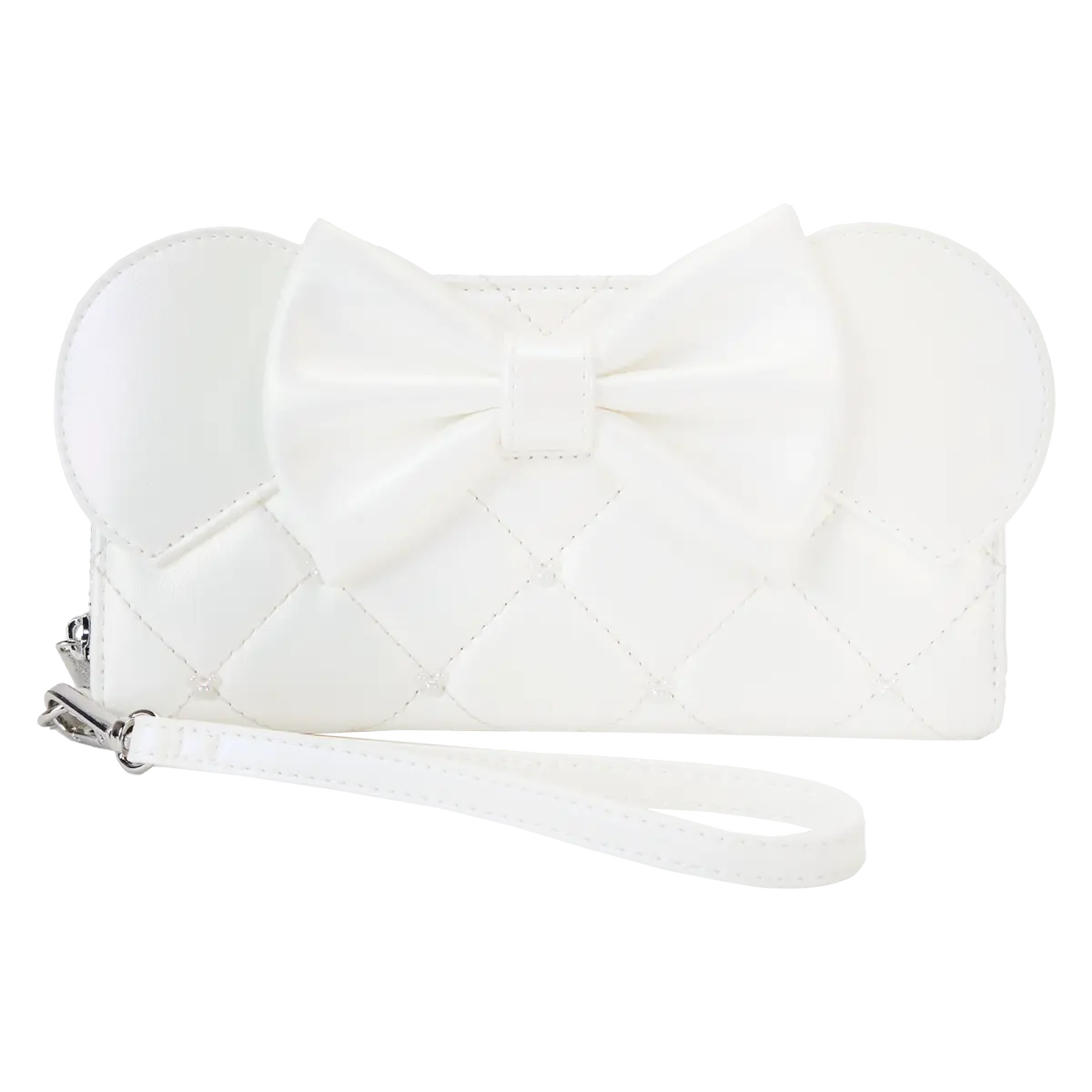 Loungefly Minnie Mouse Iridescent Wedding Zip Around Wristlet Wallet in Quilted Vegan Leather with Molded Pearl Ears, Zipper, Molded Pearl Ears Add Playful Sparkle, Fashion Purses, Wallets, Polyurethane, Mouse Ears