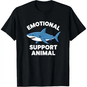 100% Cotton Emotional Support Animal Shark Funny Sea Creatures Humor T-Shirt