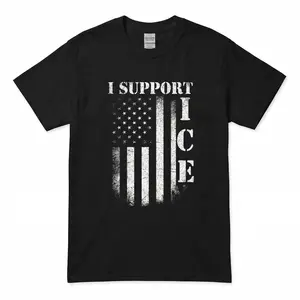 I Support ICE Shirt, Patriotic American Flag Graphic Shirt, Vintage Distressed USA Support Shirt, Soft Cotton Blend Shirt for Men & Women, Gift for ICE Supporters and Patriotic Americans