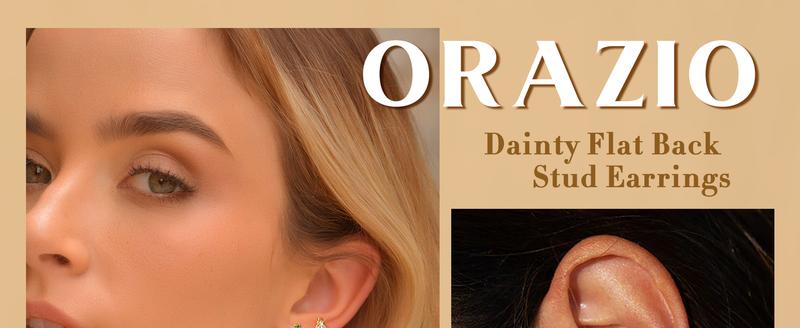 ORAZIO 925 Sterling Silver Flat Back Stud Earrings for Women Hypoallergenic 14K Gold Plated Cartilage Earrings for Sensitive Ears Small CZ Opal Conch Helix Tragus Piercing Jewelry 3 Pairs 20G