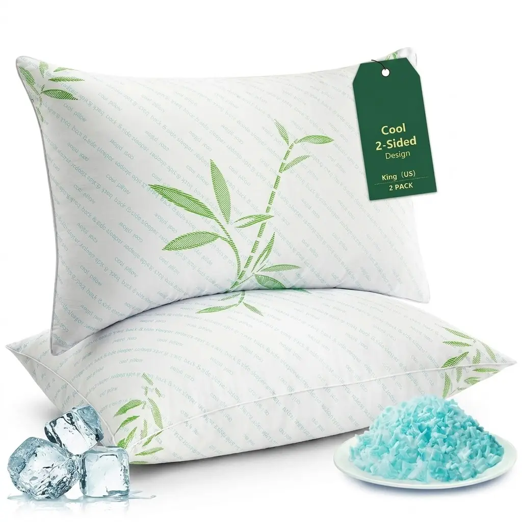 Bed Pillows Queen Size Set of 2, Cooling Memory Foam Pillows for Sleeping, Hotel Quality Supportive Printed Pillow for Side Back Stomach Sleepers, Breathable & Soft