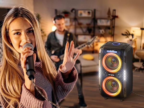 W-KING 270W Peak Bluetooth Stereo Speaker - Portable Bass Model, 125dB Loud, 12-Band Bass, IPX5 Waterproof, RGB Lights, Rechargeable Removable Battery, Mic/Guitar Jacks, Aux Input, Outdoor Bluetooth Subwoofer, Bass Speakers Weatherproof Loudspeaker System