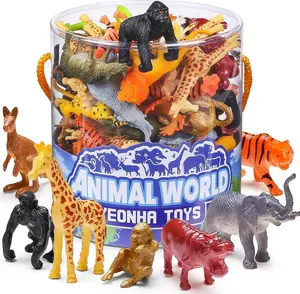 Easter Limited Edition Toys 60 Piece Mini Zoo Animal Toy with Gift Box, Realistic Small Plastic Animal Figure Sensory Bins, Jungle Party Favors, Cupcake Topper, School Education, Birthday Gifts for Kids Toddlers