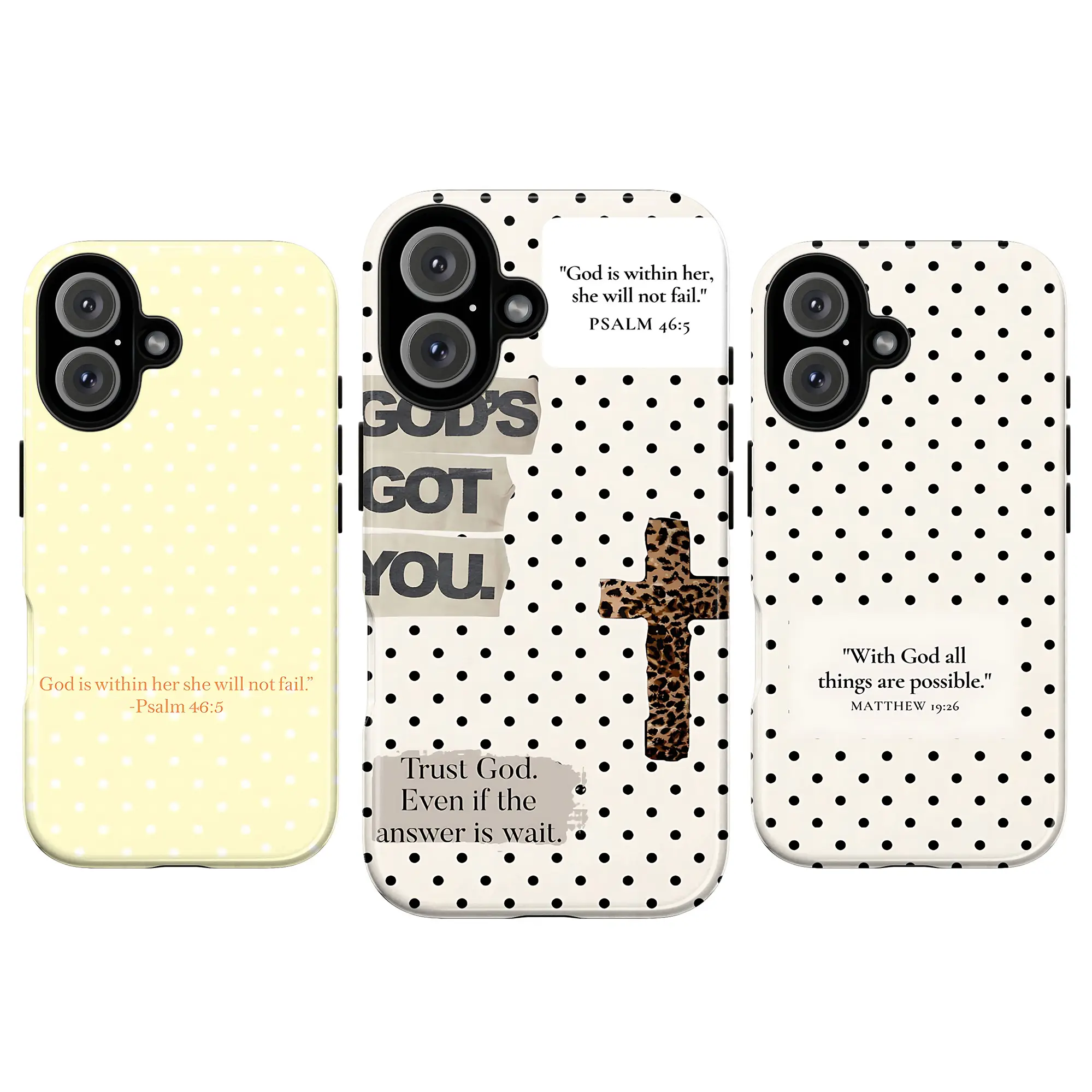 Christian Polka Dot Bible Verse Phone Case, God Is Within Her Psalm 46:5  Faith Aesthetic