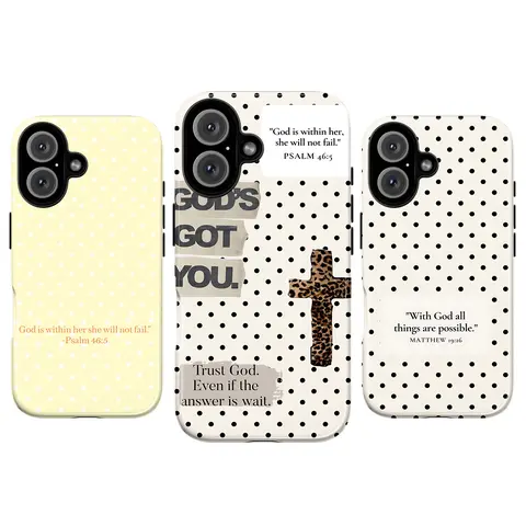 Christian Polka Dot Floral Butterflies Bible Verse Smartphone Case - God Is Within Her Psalm 46:5 Faith Vintage Casing, Leopard Cross Quote, Soft Girly Minimal Style, Shockproof Cover Protector for iPhone 11-18 Pro & Pro Max, Perfect Gift for Women