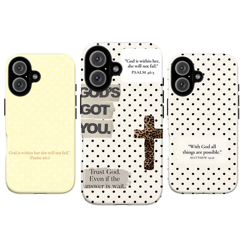 Christian Polka Dot Floral Butterflies Bible Verse Smartphone Case - God Is Within Her Psalm 46:5 Faith Vintage Casing, Leopard Cross Quote, Soft Girly Minimal Style, Shockproof Cover Protector for iPhone 11-18 Pro & Pro Max, Perfect Gift for Women