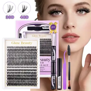 30D+40D Lash Kit | Natural Volume Look Waterproof Long-Lasting Soft 280Pcs D Curl Eyelashes Easy to Use for Beginner at home DIY Lash Extensions Individual Lash Clusters Kit Makeup Cosmetic