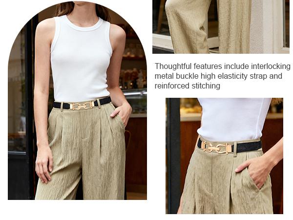 JASGOOD Women Stretchy Waist Belt Retro Elastic Skinny Belt for Ladies with Gold Buckle