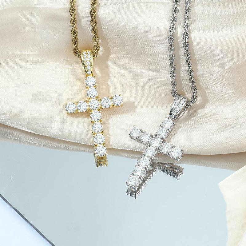 Delzzad 5.6ct Synthetic Moissanite S925 Unisex Classic Cross Pendant Necklace Perfect for Any Occasion & Everyday Wear Birthday Anniversary Gifts