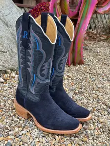 R. Watson Women's 13" Dark Blue Roughout Narrow Square Toe Cowgirl Boots RWL8425-1