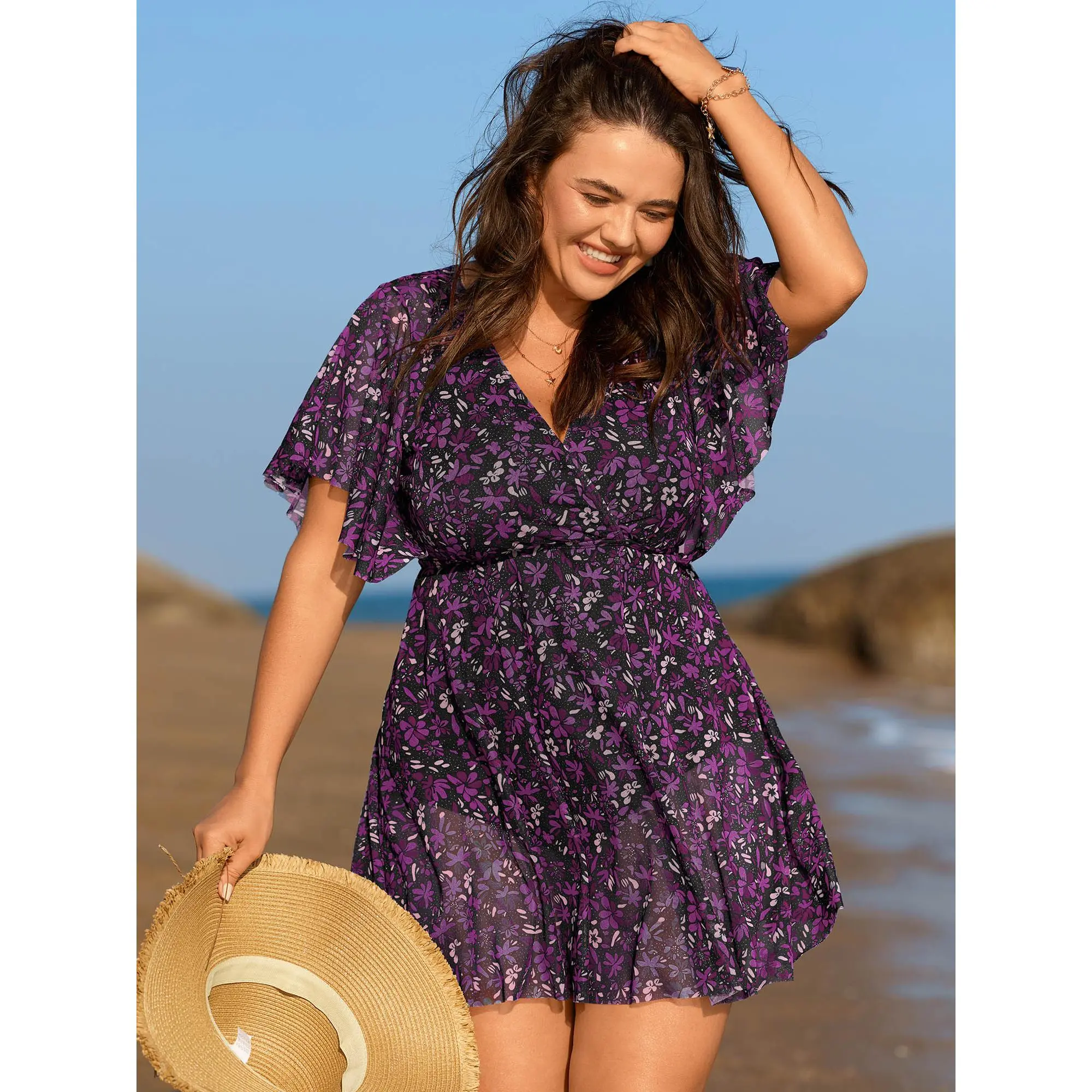 BLOOMCHIC Curvy Women Plus Size Swim Dress - Tummy Control Modest Mom Swimwear, Bright Floral Sheer Print [M-6X], Summerfinds, Floral Print Swimsuits, Tummy Control Swimdresses, Skirted Swim Dress, Bathing Suit, Plus Size Fashion, Plussize, Swimsuit For W