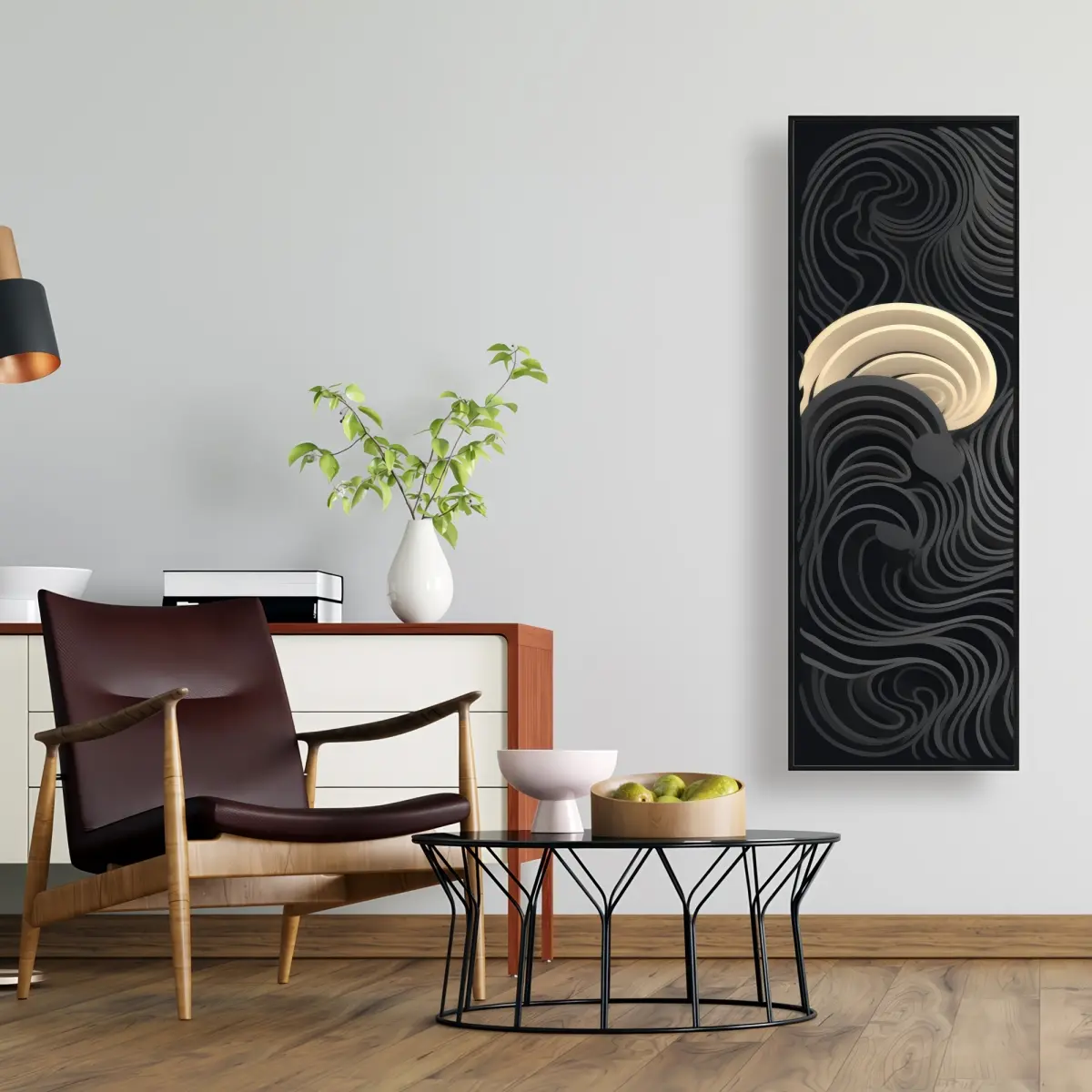 Pictorem C1FC1648ZA3YE3 16x48 in. Beige-Framed Layers Abstract Wall Art, Contemporary Home Decor for Bedroom, Abstract Art