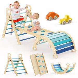 BlueWood Montessori Climbing Toys for Toddler, new Pikler Triangle Set in  Gardient Blue