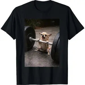 100% Cotton Graphic T-shirt - Funny Chihuahua Dog Weightlifting Graphic Meme T-Shirt - For Men & Women Fit Relaxed T-shirt