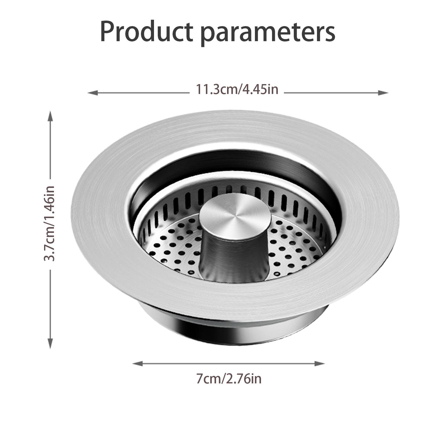 3 in 1 Kitchen Sink Drain Strainer, 304 Stainless Steel Pop Up Sink Stopper, Anti-Clogging Basket Odor Filter Sink Drain Cover Plug for US Standard Kitchen Drain
