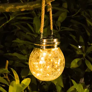 ISUNMEA Hanging Solar Lantern Lights, Outdoor Waterproof Cracked Glass Round Ball Lamp, Garden Globe Warm White LED Light for Landscape Walkway Backyard Patio Lawn Pathway Decoration(4.7inch)