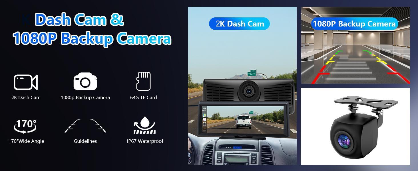 【HiEHA】2026 Dash Cam with 8.14" Wireless CarPlay Touchscreen, Wireless Carplay & Android Auto, 1080P Backup Camera, 2K Front, Mirror Link/Bluetooth/GPS Navigation/Satellite Radio for All Vehicles