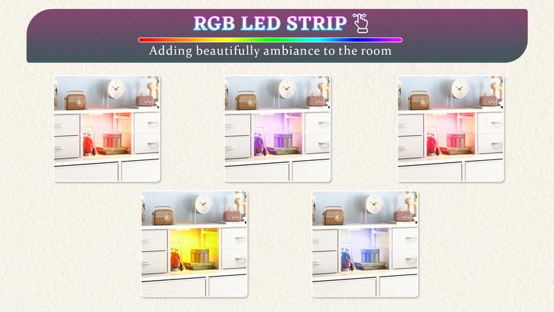 【Storage Hack】Raybee Vanity sideboard 30''H 8 Drawers Dresser for Dorm & Attic,Dresser with Built-In Charging Station and LED, Sturdy Chest of Drawers with Two Open Shelves for Storage,Hides all your clutter to keep you organized and your vibe on point