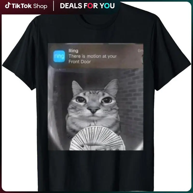 100% cotton ring cat with motion meme T-shirt, unisex crewneck T-shirt for men and women