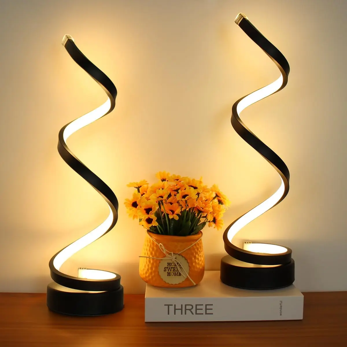 2-Pack Modern LED Table Lamp Sets, 12W Dimmable Spiral Desk Lamps with 3 Color & 10 Brightness Levels, Unisex House Decor Modern Home Decor Mood Lighting for Bedroom-Living Room Indoor Lighting Accessory