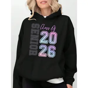 Women's Class Of 2026 Senior Graduation Graphic Hoodie - Cotton Blend Long Sleeve Pullover Regular Fit |   Soft & Breathable Fabric, Durable Print, Everyday Comfort, Machine Washable, casual fashion graduation celebration