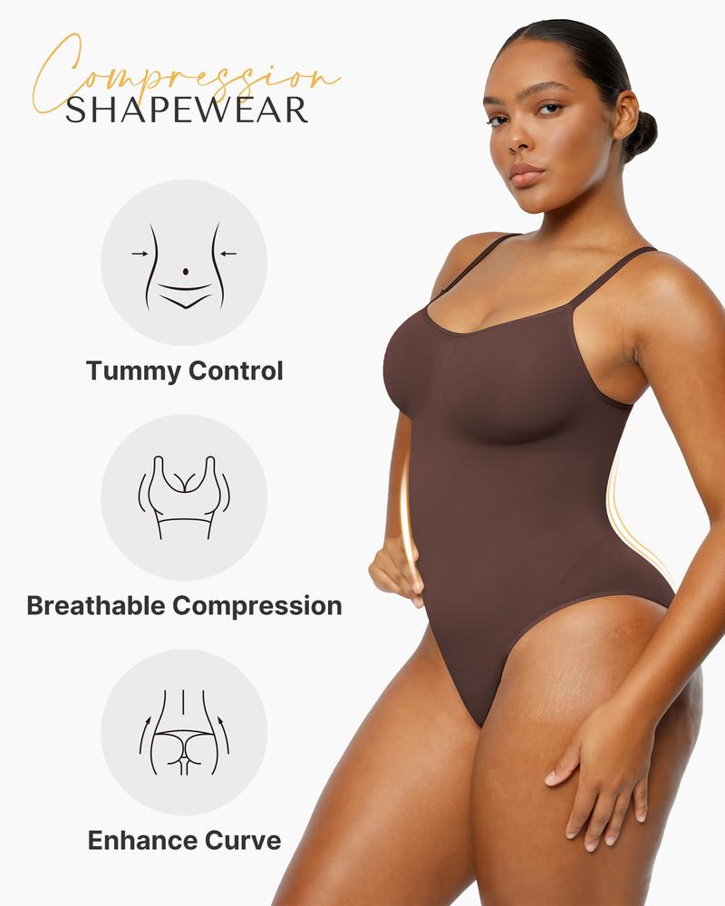 Shapellx Seamless One-Piece Tummy Tucking Bodysuit Comfort Sleeveless Tops Shapewear for Women Soft V Neck Simple Comfy Sculpting Snatched Waistline
