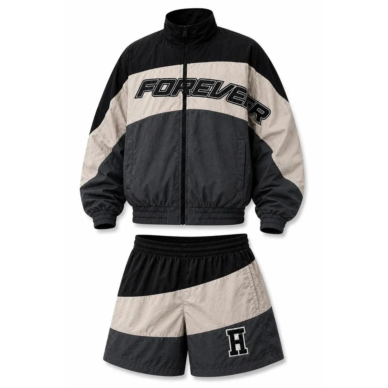 Forever Hungry Windbreaker Set Black and Gray