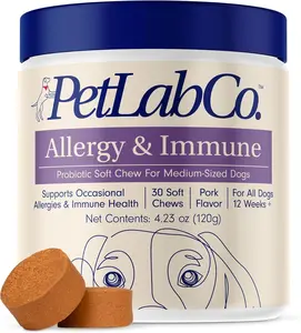 PetLab Co. Allergy & Immune Daily Probiotics for Dogs. Supports Yeast Production, Seasonal Allergies, Intermittent Itchiness, Gut & Digestive Health for Medium Size Dogs, Packaging May Vary