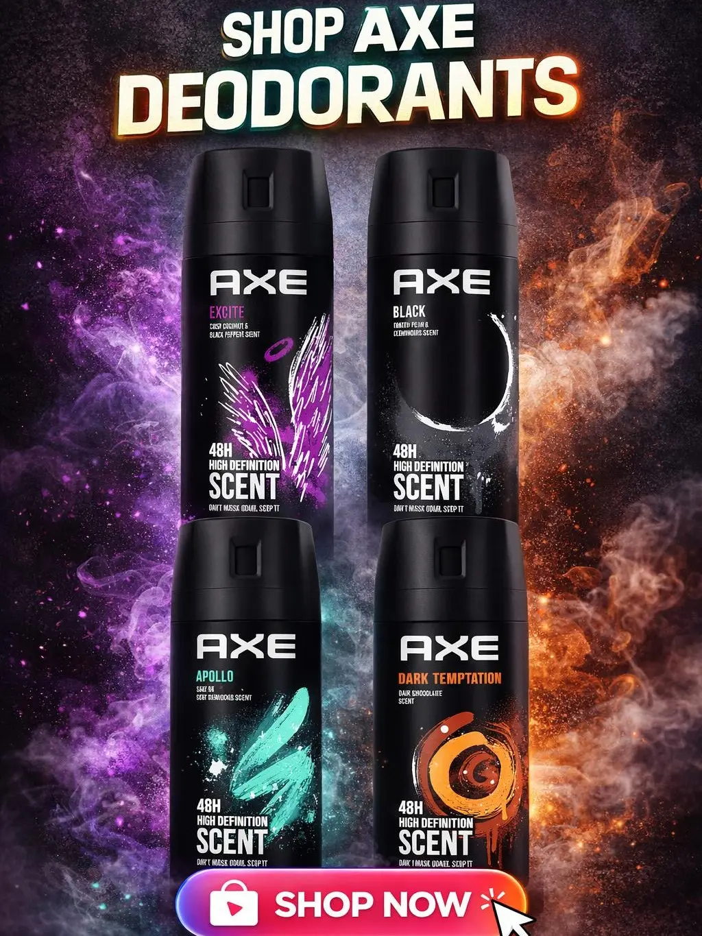 Deodorant   for Men, Apollo, Excite, Black, Dark Temptation 48 Hours Deodorant   Bundle Set, Gift Set Packing, Ultra Masculine Scent 150 ml (Pack of 4) spray body, Odor-Free
