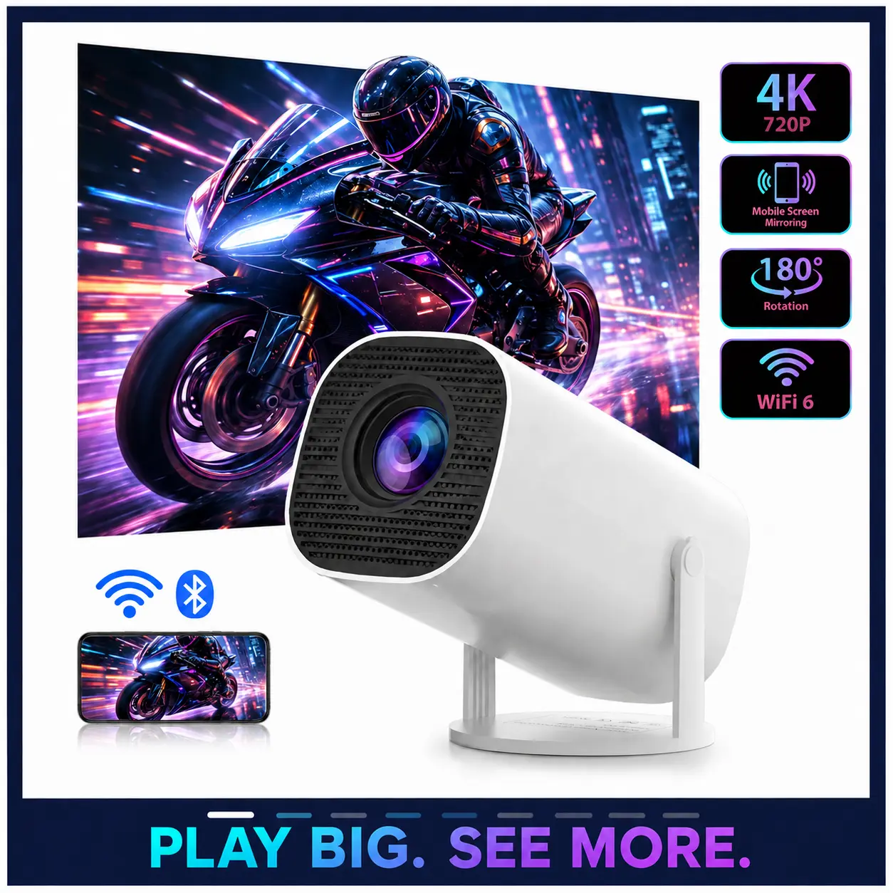 Portable Projector 4k Decoding 290ANSI Built-in 15W HiFi Speaker Screen Mirroring # Home Theater #US Warehouse