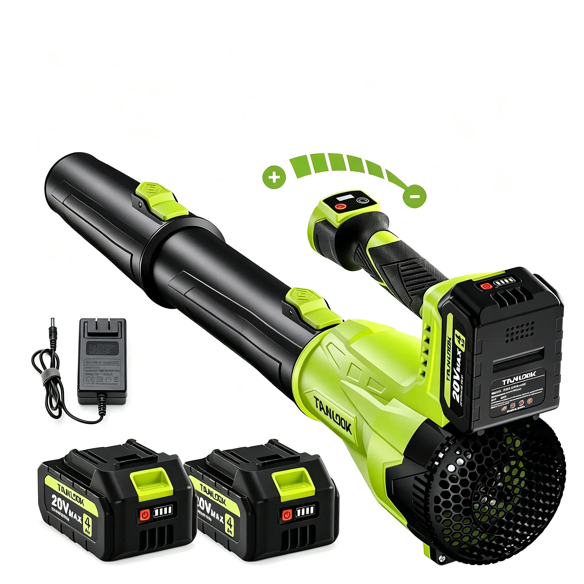 TANLOOK Cordless Lithium Battery High Power Leaf Blower - Digital Display, 580 CFM, Wind Speed Up to 160 MPH, 2×4Ah Batteries, Adjustable Settings, Max Rotation Speed 26,000 RPM Brushless Blower for Yard & Garden Cleaning