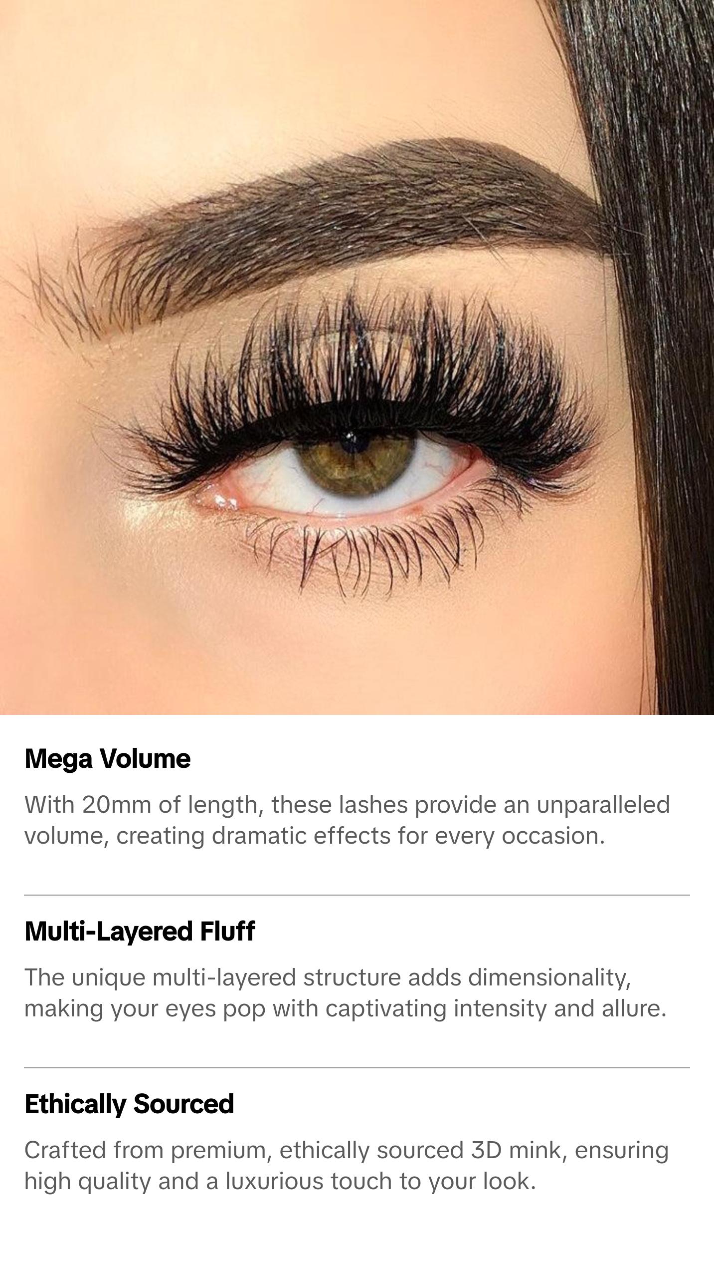 Gabriela Lashes, style “LUNA” (1 pair) 3D Mink Lash Strip, 20mm, Mega Volume, Dramatic  Eyelashes, High quality & Reusable