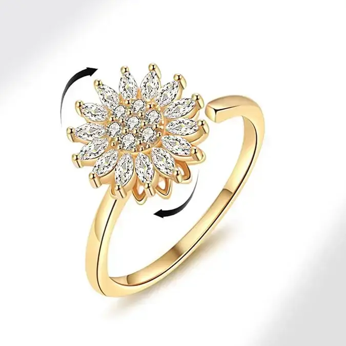 G Spinning Sunflower Worry Ring for Anxiety Relief - Perfect Gift for Friendship and Family  Mother’s Day