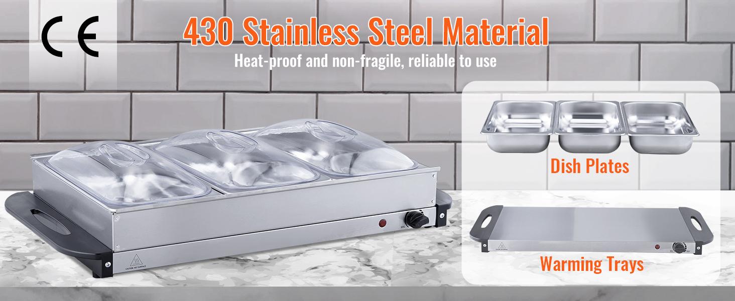VEVOR Electric Buffet Server & Food Warmer, TikTokShopBlackFriday, 25.6" x 15" Portable Stainless Steel Chafing Dish Set with Temp Control & Oven-Safe Pan, Perfect for Catering, Parties, Events, Entertaining, Silver, ETL