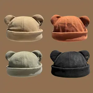 Unisex Brimless Cap with Rolled Cuff Machine Washable Fits All Head Sizes Perfect for Daily Errands Sports & Casual Outings Bear Ear Design valentines gift for him 2