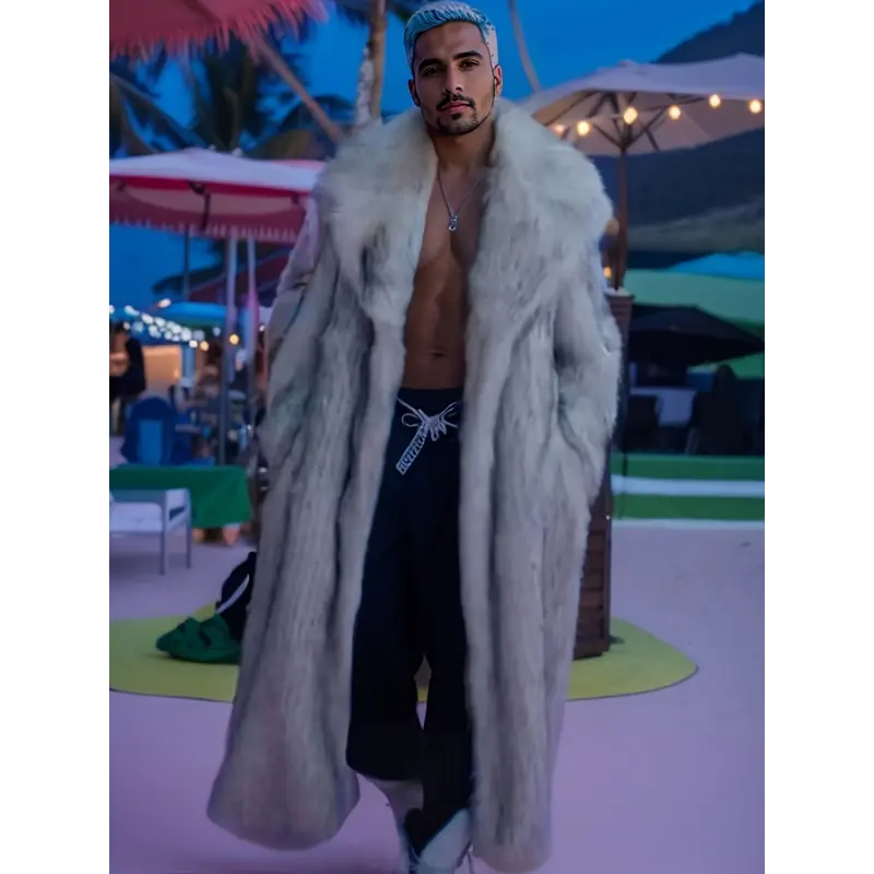 Men's Casual Gradient Faux Fur Long Overcoat, Single Breasted Long Sleeve Polyester Winter Tops for Going-Out Dinners & Parties, Jackets, Faux Fur Coat, Going-Out Style For Dinners & Parties, Lengthened