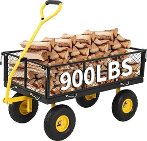 900 Lbs Heavy Duty Steel Garden Cart, on Wheels, with and Mesh Removable Sides(Convert to Flatbed) and 180°Rotating Handle,Black