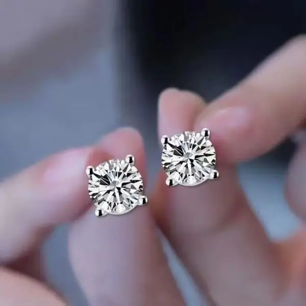 925 Silver, Lab-Created ECO Diamond 4-Claw Set 2 Carat Earrings (Total 4 Carats for the Pair) - Versatile Style / Everyday Wear / Halloween / Discount Price / Gift