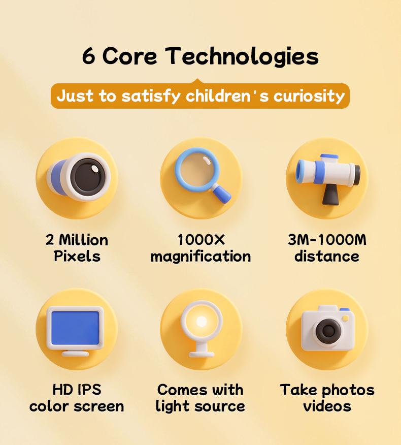 INSKAM Two-In-One Kids Telescope&Microscope 3M-1000M Distance Telescope 1000X Magnification 4K Microscope Manual focus Type-C Powered STEM Device for 3-12 Years Boys Girls