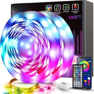 100ft Led Lights for Bedroom(2 Rolls of 50ft), Smart RGB Led Strip Lights with 44-Key Remote & APP Control Music Sync with Color Changing for Home Party Festival Decoration