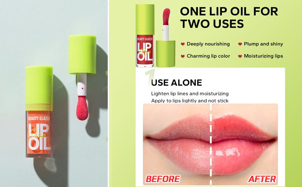Beauty Glazed Big Brush Head Lip Oil, Ultra-Hydrating & Nourishing, Smooth Glossy Finish Lip Glow Oil, Shiny and Vegan Tinted Lip Gloss, Non-Sticky Formula (102# KISSY, 1)