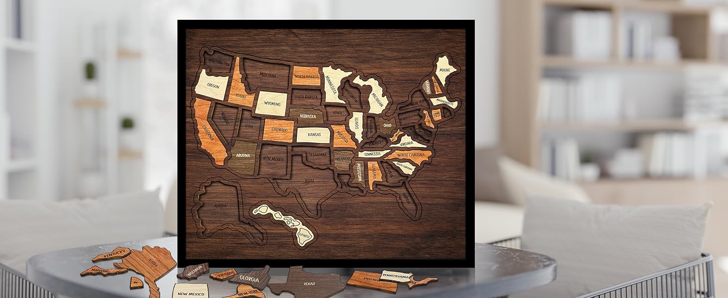 【Spring Glow Up] Map Puzzle,  Wooden USA Travel Map Puzzle, Anniversary Gift,Geography puzzle for kids, or Couples and FamiliPerfect Fes Gift, Record Your Journeys, Memory Maker, Home Decor, Travel tracker wall art, Analogue Bag,Unique gifts for travelers