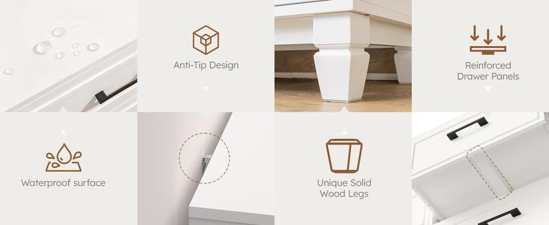 BERRY NEST Farmhouse Dresser for Bedroom, 47.2'' Wide Wood White Dresser with 6 Drawer, Modern Minimalist Chest of Drawers with Metal Handle, Closet Store Organizer for Living Room, Hallway