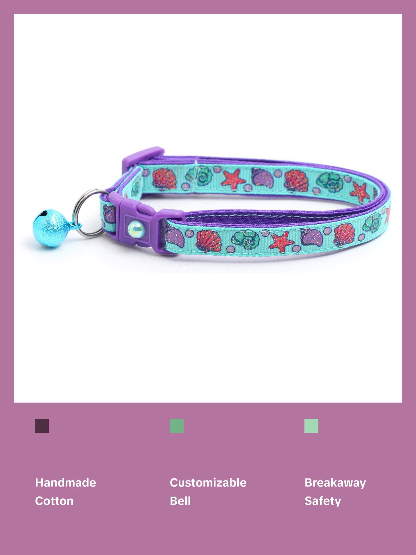 Beachcomber Breakaway Safety Cat Collar with Jingle Bell & Charm by Pugs2Persians Seashell Beach Summer Tropical