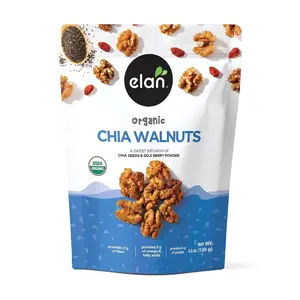 Elan Organic Chia Walnuts, 4.5 oz, Non-GMO, Gluten-Free, Vegan, Kosher, Healthy Snacks, Glazed Nuts with Chia Seeds, Goji Berry Powder & Himalayan Pink Salt, Superfood Infused Nuts