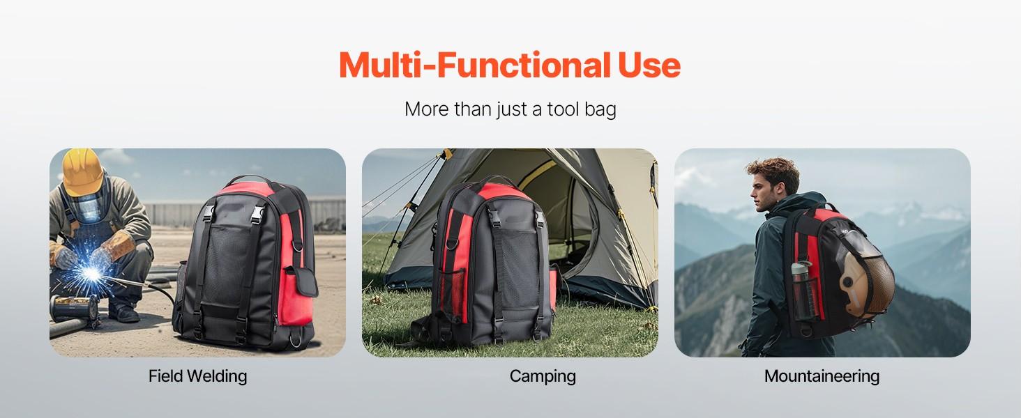 25.2L Welding Backpack Made From 1680D Polyester, Durable Welder Bag For Tools And Helmet, Portable Arc Welding Gear Backpack With Padded Shoulder Straps, Front Organizer Pocket, Quick Access Tool Pockets, Water Resistant Exterior