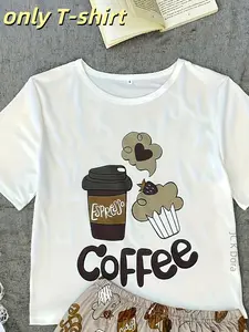 Plus Size, Women's Pajamas Casual Sweet Cartoon Homewear Short Sleeve Top, Only One Short Sleeve Top, No Pants
