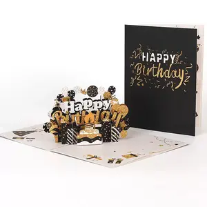 Luxury Black & Gold 3D Pop-Up Happy Birthday Card with Envelope – Elegant Laser-Cut Birthday Greeting Card for Men, Women, Him, Her, Friends & Family – Premium Foil Accents, Premium Cardstock, Perfect for Birthdays & Celebrations gift romantic