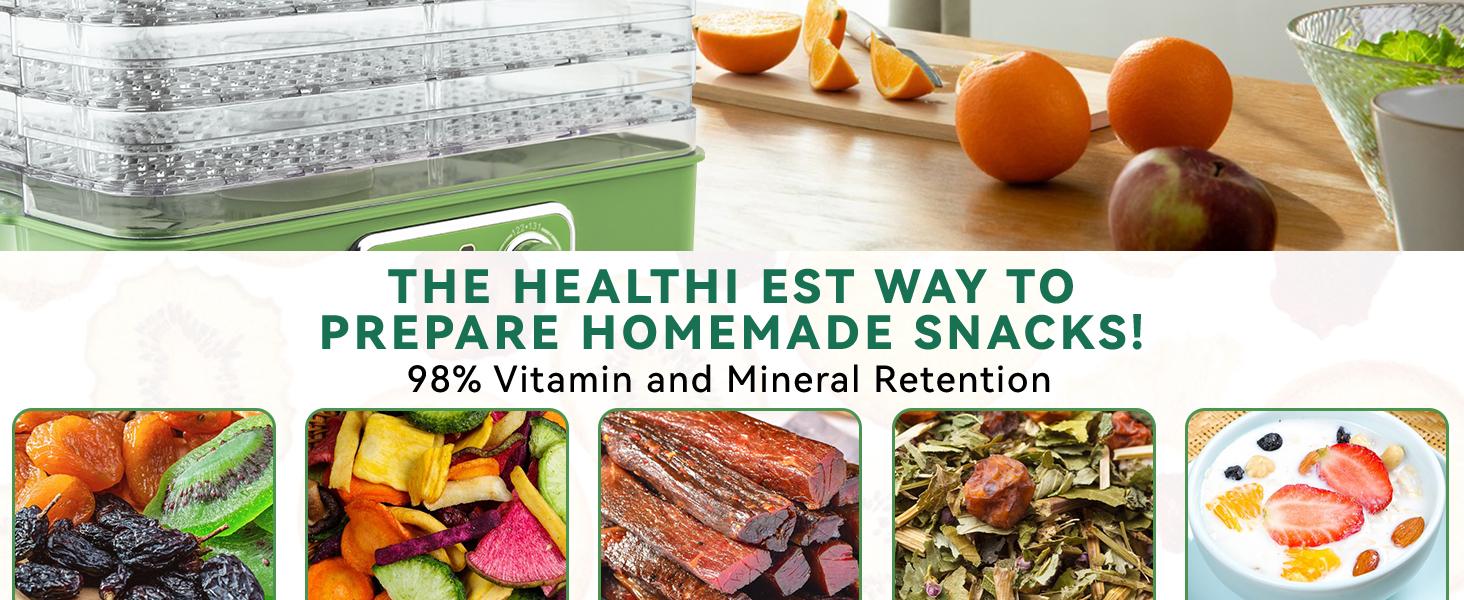 Pukomc Premium 5-Layer Food Dehydrator – AS-Grade BPA-Free Trays, Easy One-Touch Operation for Healthier Snacks (Eco-Friendly Green) Fruit Dryer Home Appliances Ice Cubes Maker